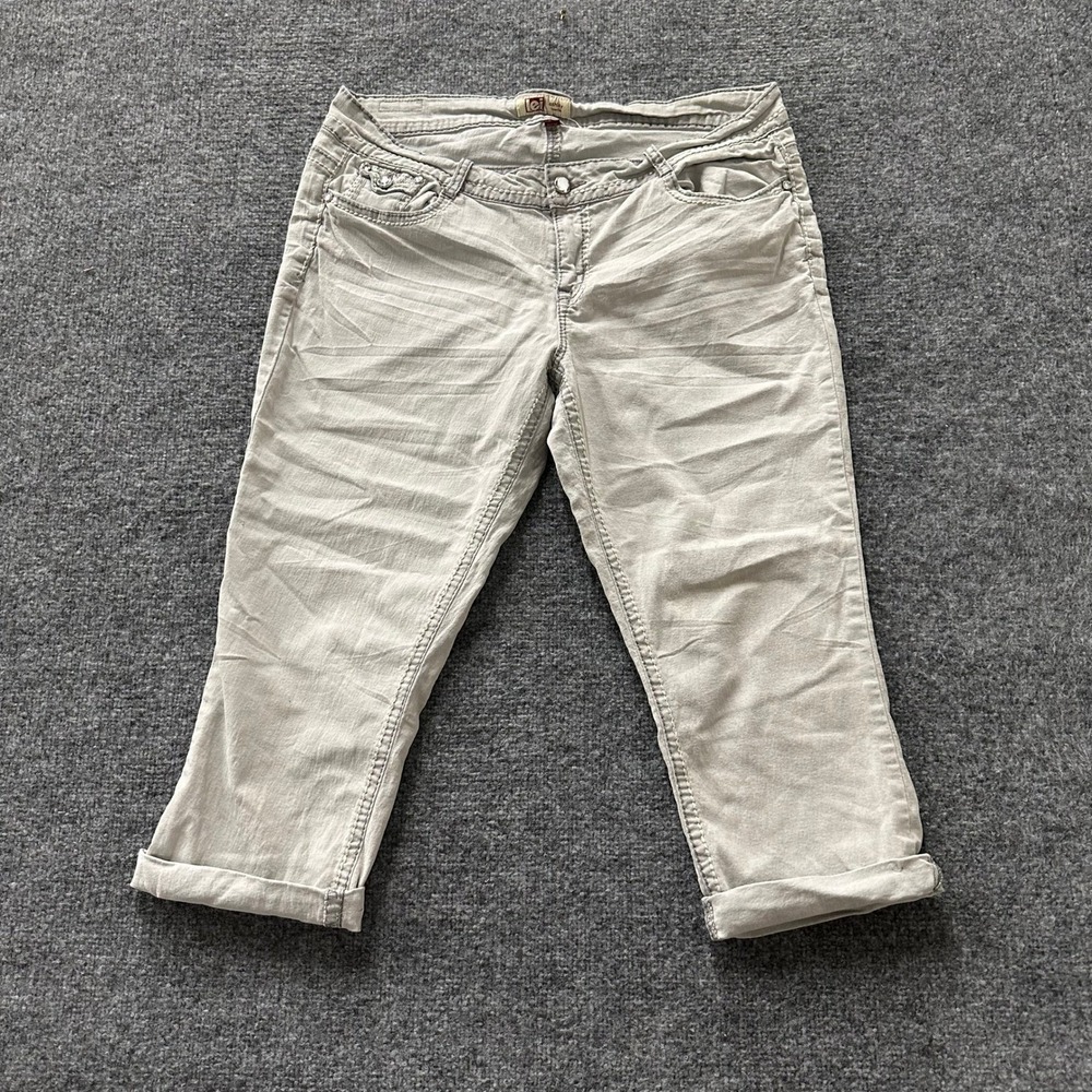 lei Capri Pants Womens Size 17 Gray Stretch Denim Cropped Cuffed Embellished